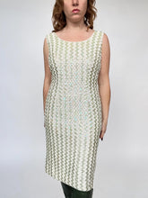 Load image into Gallery viewer, 1960s Dress Sequin Green Striped Sleeveless Wiggle Cocktail M