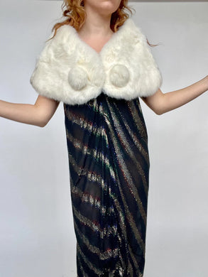 1950s Fur Stole White Rabbit Plush Fluffy Wrap S