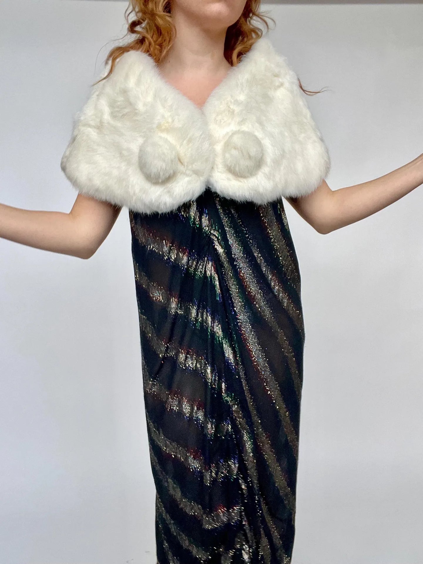 1950s Fur Stole White Rabbit Plush Fluffy Wrap S