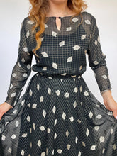 Load image into Gallery viewer, 1980s Dress Silk Chiffon Party Cocktail Metallic Full Skirt S