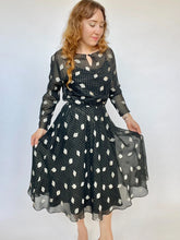 Load image into Gallery viewer, 1980s Dress Silk Chiffon Party Cocktail Metallic Full Skirt S