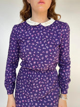 Load image into Gallery viewer, 1970s Dress Belle France Floral Purple Rayon S