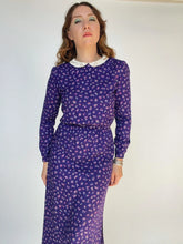 Load image into Gallery viewer, 1970s Dress Belle France Floral Purple Rayon S