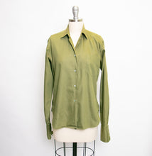 Load image into Gallery viewer, 1950s Blouse Cotton Green Long Sleeve Top M