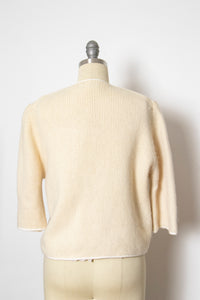 1950s Sweater Wool Knit Cardigan Cream Beaded S
