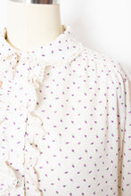 Load image into Gallery viewer, 1970s Blouse Cotton Ruffle Floral Top S