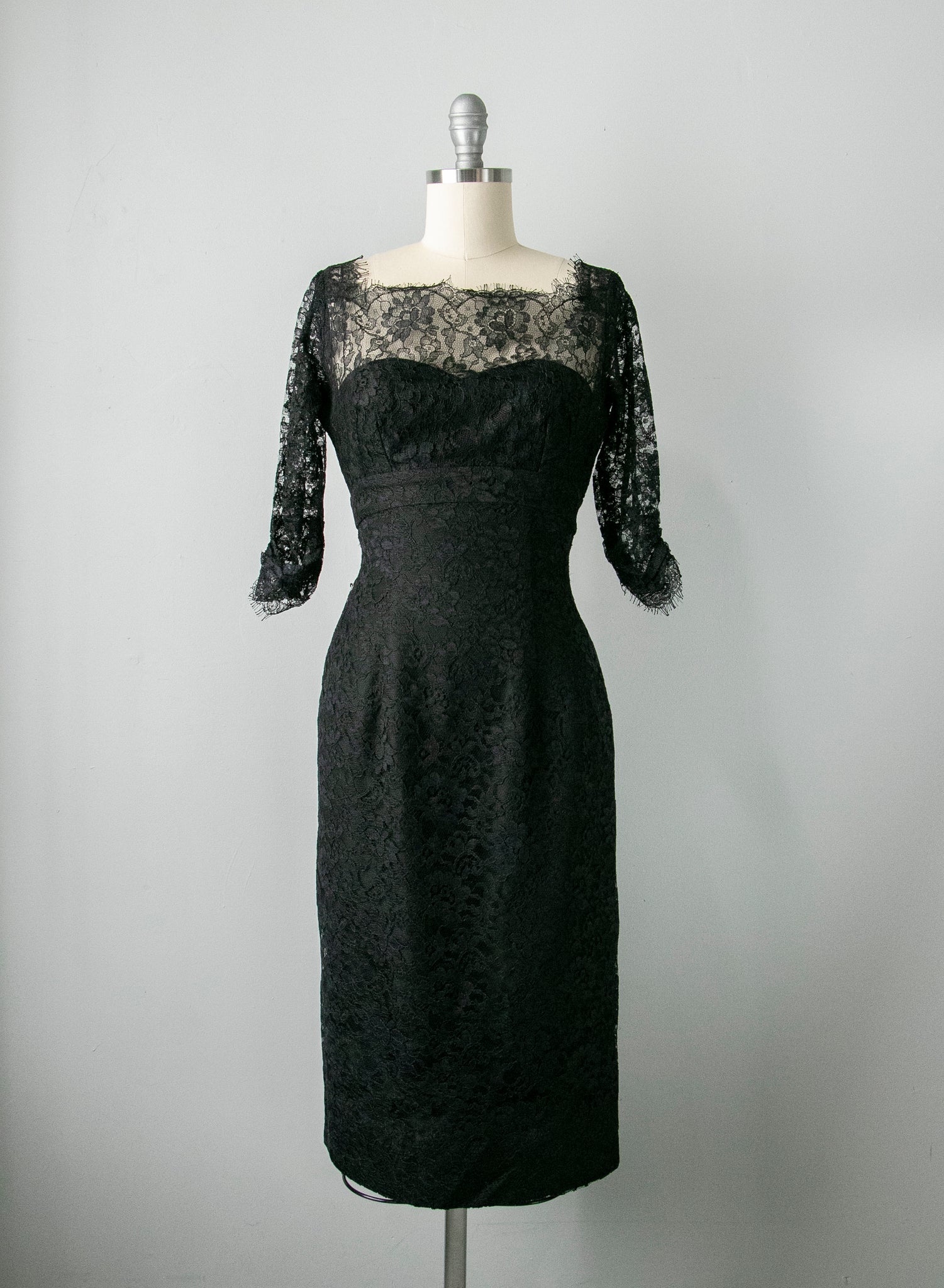 1950s Dress Black Illusion Chantilly Lace XS Deja Vintage Boutique 1950s Dress Black Illusion Chantilly Lace XS Deja Vintage Boutique