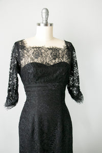 1950s Dress Black Illusion Chantilly Lace XS