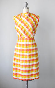 1960s Dress Autumnal Raw Silk Plaid S