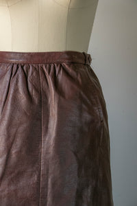 1980s Skirt Brown Leather High Waist S