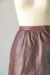 1980s Skirt Brown Leather High Waist S