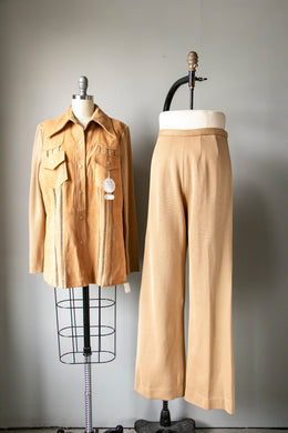 1970s Ensemble Deadstock Knit Suede Pants Jacket L