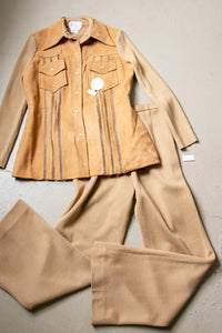 1970s Ensemble Deadstock Knit Suede Pants Jacket L