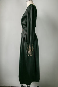 1930s Dress Black Silk Beaded XS