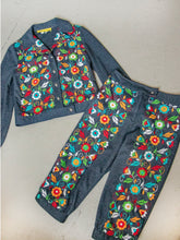 Load image into Gallery viewer, 1970s Ensemble Embroidered Jacket Pants Set S