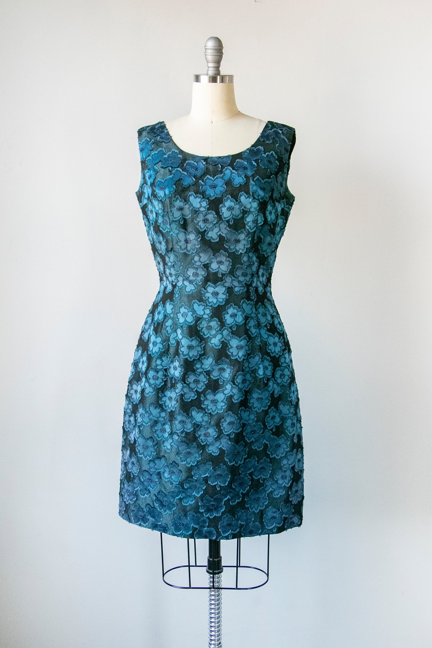 1950s Dress Metallic Blue Wiggle M