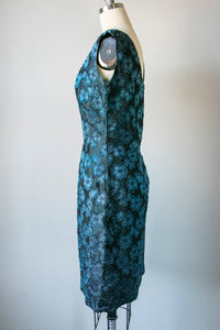 1950s Dress Metallic Blue Wiggle M