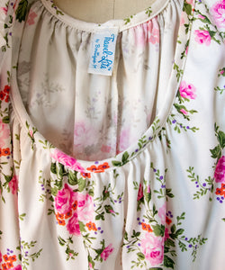 1970s Nightgown Slip Dress Floral Maxi S/M