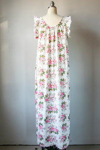 1970s Nightgown Slip Dress Floral Maxi S/M