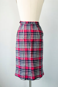 1970s Pencil Skirt Wool Plaid XS