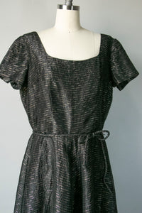 1950s Dress Black Gold Organza Gown XL/L