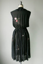 Load image into Gallery viewer, 1970s Dress Polka Dot Dark Floral Sheer Chiffon S