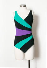 Load image into Gallery viewer, 1990s Bathing Suit Red One Piece Color Block Swimsuit S / M