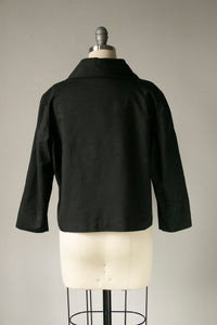1950s Blouse Cotton Black Tailored Top M