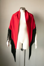 Load image into Gallery viewer, 1970s Fringe Shawl Red &amp; Black Long