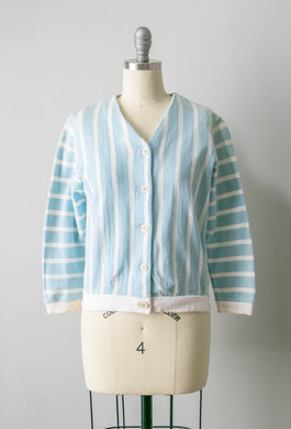 1950s Knit Cardigan Striped Cotton Top S