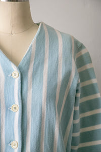 1950s Knit Cardigan Striped Cotton Top S