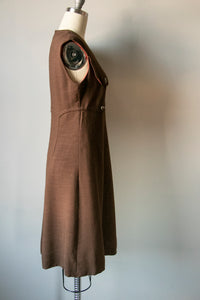 1960s Dress Brown Linen Shift S