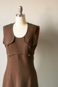 1960s Dress Brown Linen Shift S