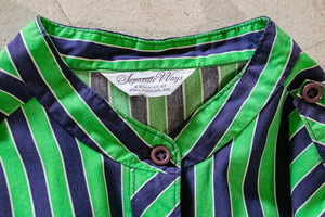 1970s Blouse Striped Cotton Top XL