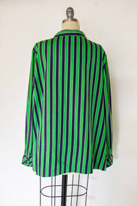 1970s Blouse Striped Cotton Top XL