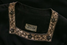 Load image into Gallery viewer, 1950s Dress Black Rayon Crepe Embroidered L