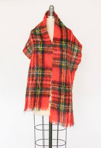 1960s Scarf Mohair Wool Red Plaid Knit Wrap