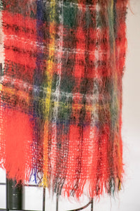 1960s Scarf Mohair Wool Red Plaid Knit Wrap