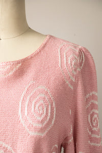 1980s Sweater Blush Pink Swirl Knit XS / S
