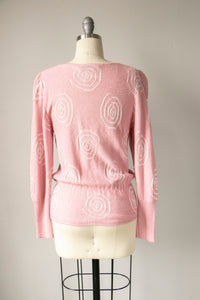 1980s Sweater Blush Pink Swirl Knit XS / S
