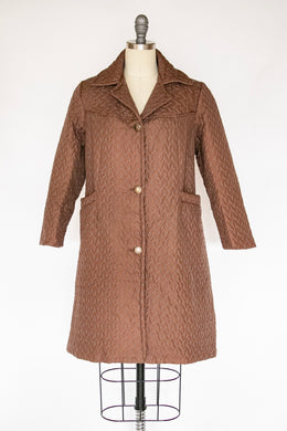 1960s Coat Quilted Brown Jacket S/M