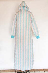 1970s Quilted Robe Loungewear Hooded House Dress M