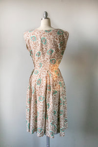 1950s Dress Cotton Floral Full Skirt XS
