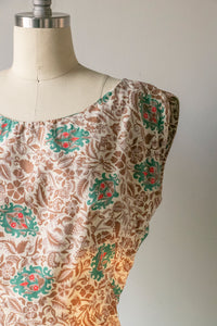1950s Dress Cotton Floral Full Skirt XS