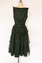 Load image into Gallery viewer, 1950s Dress Black Lace Tiered Full Skirt S