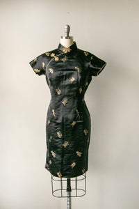 1950s Cheongsam Dress Silk Satin M