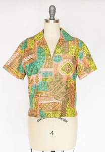 1960s Blouse Cotton Printed Top M