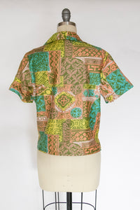 1960s Blouse Cotton Printed Top M