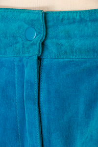 1980s Shorts Blue Suede Leather High Waist M
