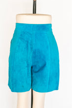 Load image into Gallery viewer, 1980s Shorts Blue Suede Leather High Waist M
